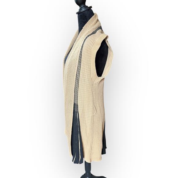 Women's Beige & Black Striped Knit Open Front Cardigan Sweater Size Medium - Picture 3 of 16